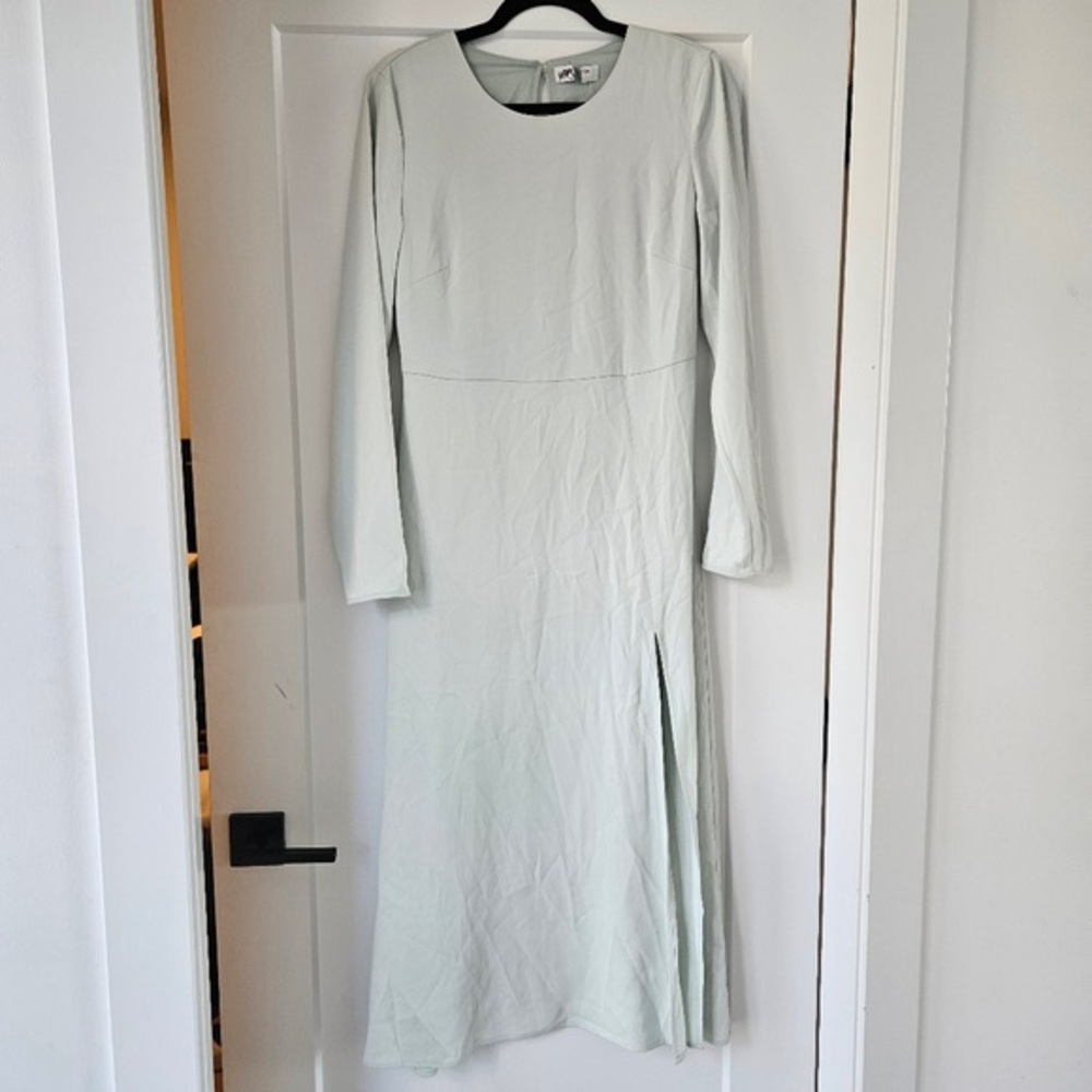 Long Sleeve Mint Green Midi Dress - Minimal Silhouette